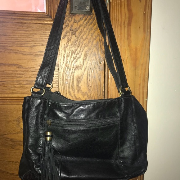 Vintage black leather purse with adjustable strap - Picture 2 of 6